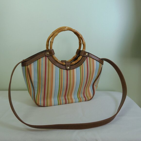 Vintage Relic Canvas Faux Bamboo Handles Haute Hippie BoHo Chic Retro Mod GoGo - Picture 1 of 11